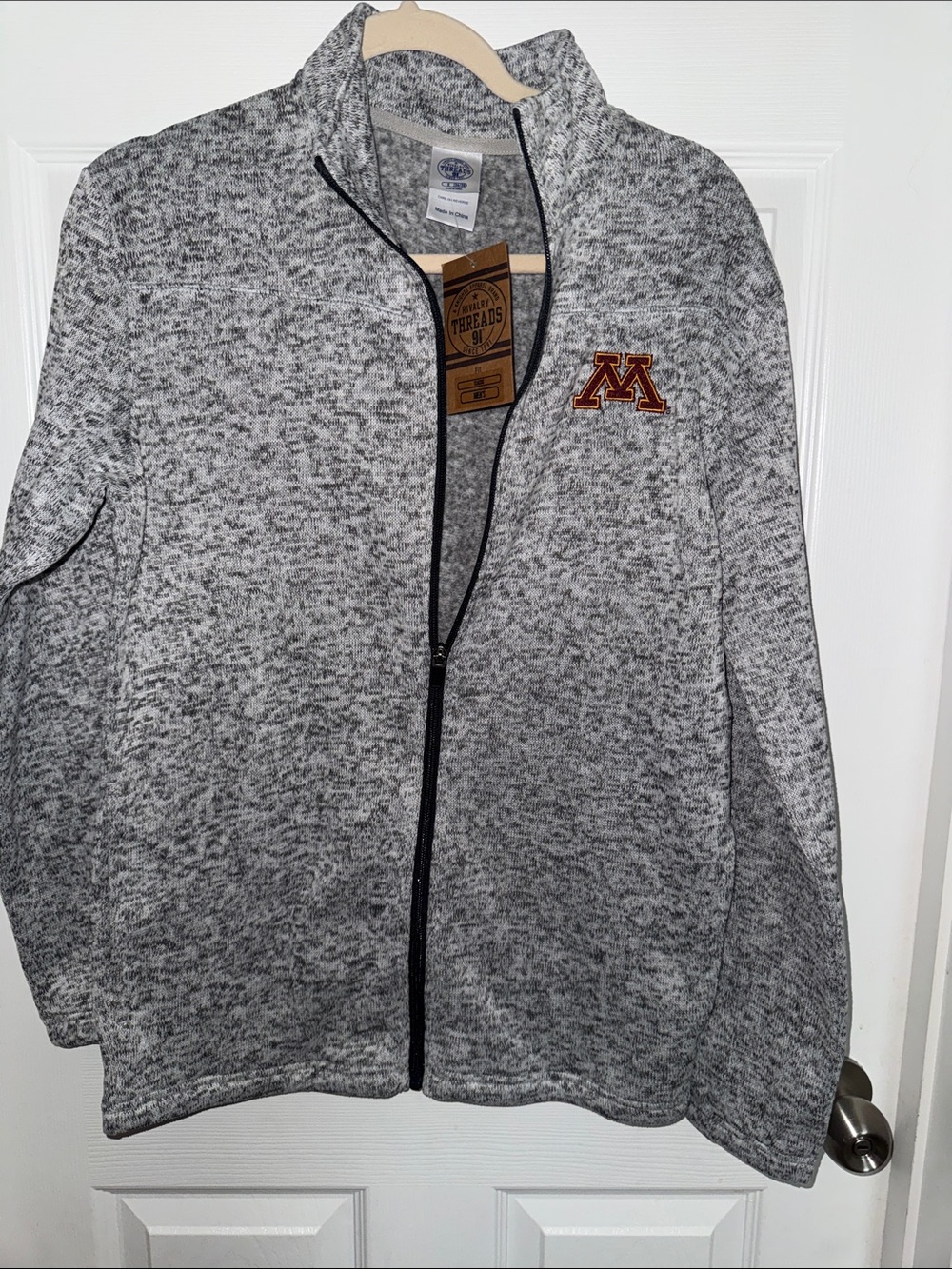 Knights Apparel Gray Marled Full-Zip Sweater Jacket with Maroon Gold 'M' Patch